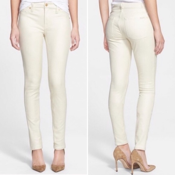 7 FOR ALL MANKIND SKINNY CREAM FAUX SUEDE PANTS SIZE 26 - Picture 2 of 15